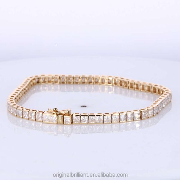 Starsgem Hochwertiger 14K Gold Feinschmuck 2,5*2,5mm Princess Cut D Farbe Moissanit Diamant Armbänder Tenniskette