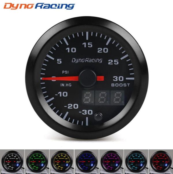 Dynoracing 2039039 Indicatore Turbo Boost da 52 mm con doppio display PSI 7 colori Led Boost meter con motore passo-passo Misuratore per auto BX1014966708425