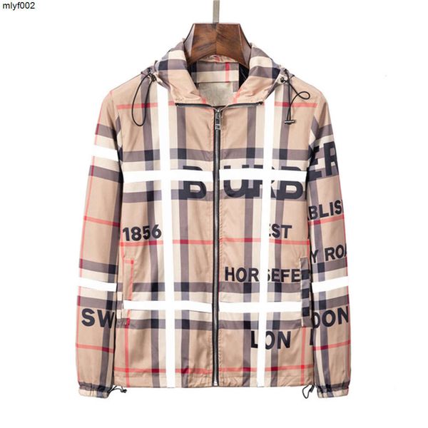 Giacca da uomo di design Nero Bianco Giallo Marrone Plaid a righe Marca Antivento Impermeabile Felpa con cappuccio Cerniera Trench Uomo Donna Lettera classica