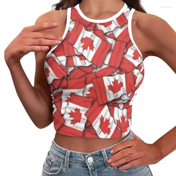 Kadın Tankları Kanada Bayrak Tasarımı Kadın Kırpılmış Yelek Harajuku Lady Corset T-Shirt Sleeveless Seksi Kapalı Omuz Kadın Tank Tops