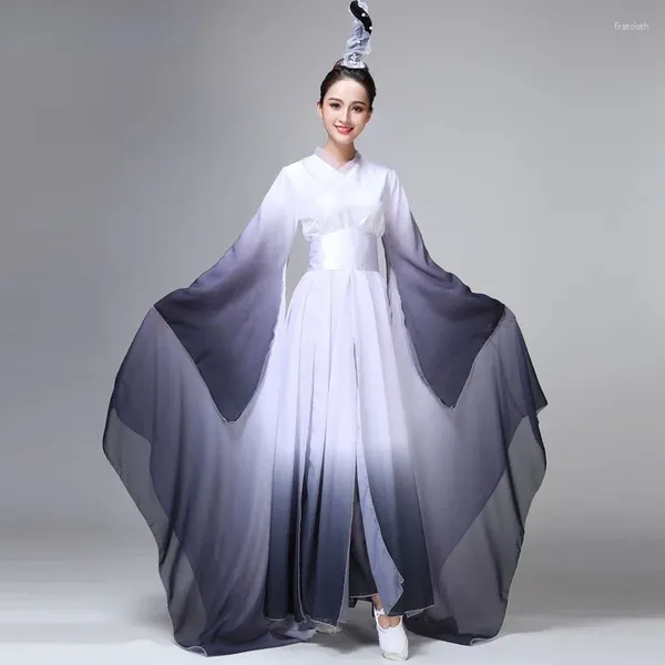 Abbigliamento da palcoscenico Maniche ad acqua Costumi di danza Yangko Adulti Spettacolo nazionale antico di Hanfu a maniche lunghe Folk classico delle fate