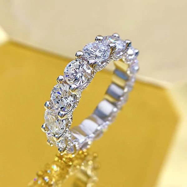 2024 anéis de casamento originais jóias de luxo real 100% 925 prata esterlina 5mm corte redondo branco moissanite diamante pedras preciosas natural eternidade feminino anel de noivado