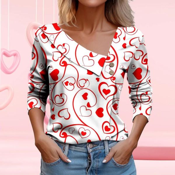 Magliette da donna Camicia a maniche lunghe Camicia corta con scollo a V Camicette con bottoni Tunica Abbigliamento donna