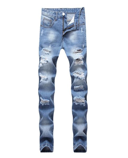 Primavera ed estate moda europea e americana da uomo039 jeans con buco azzurro marea dritto slim denim con buco grande5895907