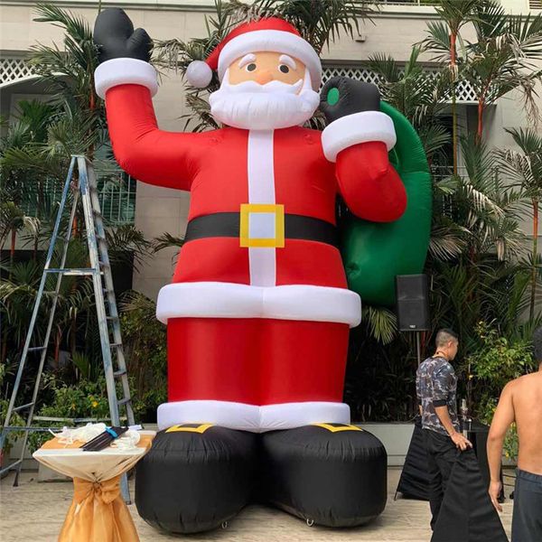 wholesale Outdoor games Wholesale yard Decoration balloon inflatable Christmas Tree Santa Claus gifts bag model on back for Festival advertising