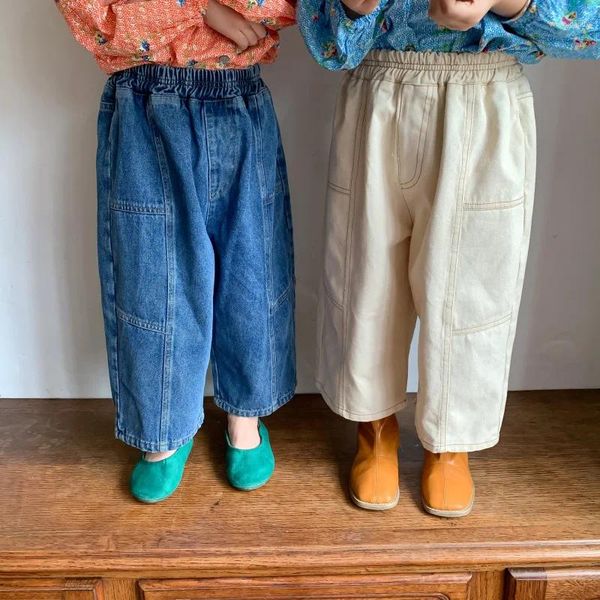 Pantaloni Pantaloni per bambini Abbigliamento per bambini Autunno coreano Dolce freddo Cowboy Causale Ragazzi Ragazze Allentato elastico in vita Soild