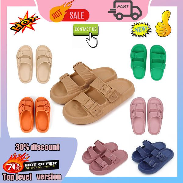 Frete grátis plataforma slides chinelos novo travesseiro chinelos sandálias para mulheres homens fivela dupla eva de sola grossa verão praia sandálias chinelo