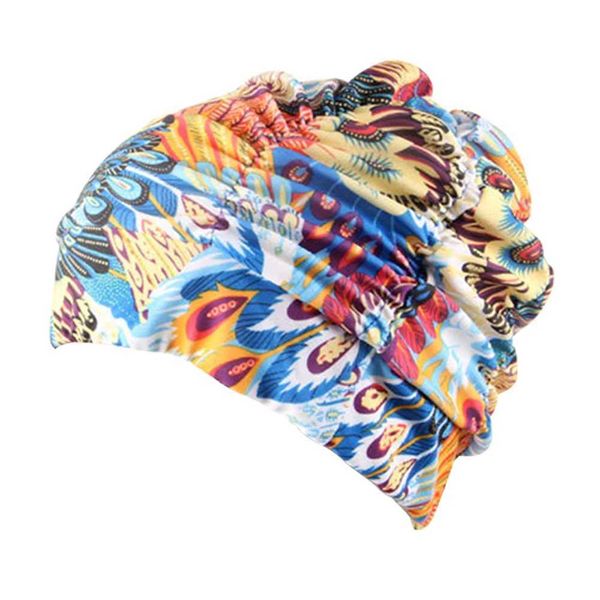 Cuffia da nuoto Donna Capelli lunghi Cuffia da bagno Pieghettata Cappello da bagno Piscina in nylon Moda elasticizzata Fiore stampato Elastico Spiaggia per adulti YQ240119