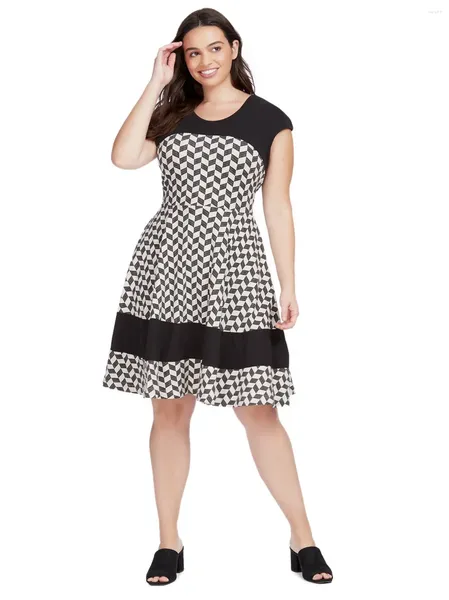 Plus size vestidos elegantes verão sem mangas bolso laterais vestido casual feminino preto e branco verificado alargamento grande linha a