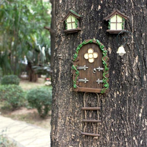 Decorazioni da giardino Casa delle bambole in miniatura Fata Porta finestra per alberi Bagliore nel buio Decorazione scultura artistica Miniature Y5GB