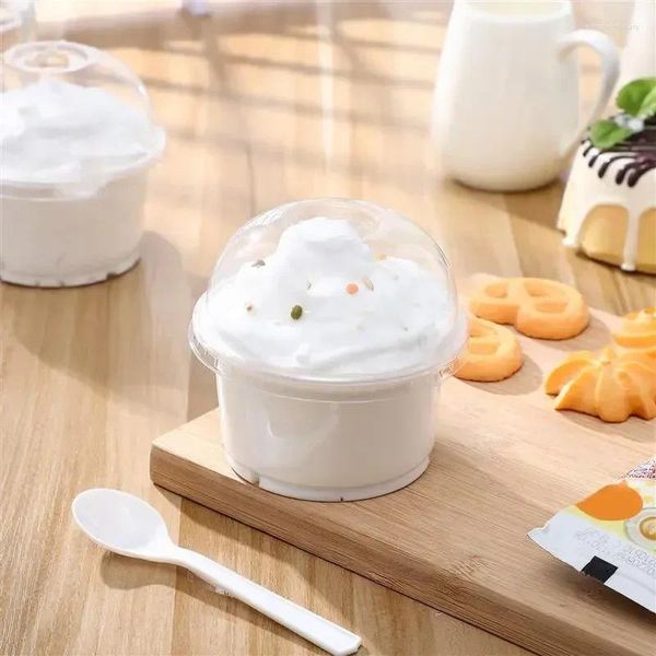 Bicchieri usa e getta Cannucce Per insalata Parfait Coperchi Forniture Matrimonio Ghiaccio Plastica Dessert 250 ml Con frutta per feste 50 pezzi Crema trasparente