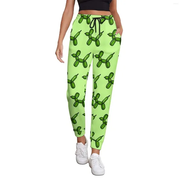 Женские брюки, зеленые брюки с воздушным шаром, забавные джоггеры в стиле ретро с изображением собаки, большие размеры, осенние женские брюки на заказ, Y2K