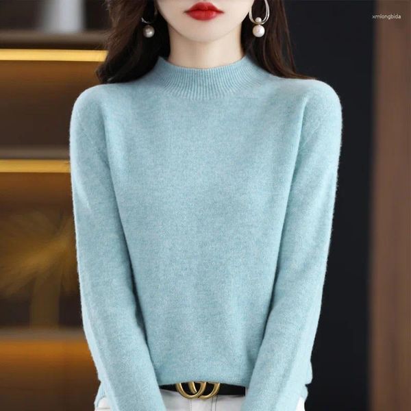 Kadın Sweaters Merino Yün Kaşmir Kazak Kadın Örme Beltlank Uzun Kollu Sakiller 2024 Sonbahar Kış Giyim Sıcak Jumper Üstleri