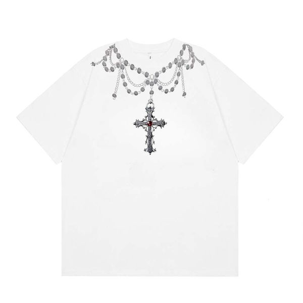 футболка в стиле хип-хоп, модная брендовая футболка с круглым вырезом для мужчин и женщин, китайское шикарное ожерелье с принтом, свободная рубашка с половиной рукава