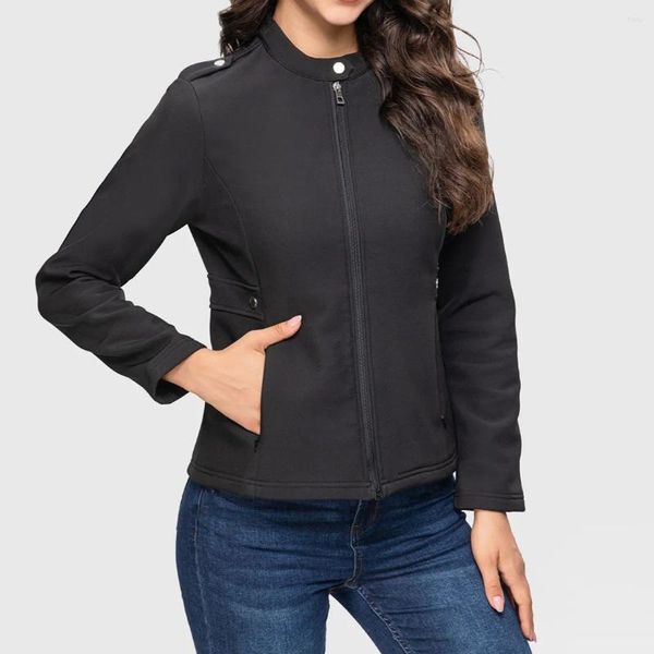 Jaquetas femininas FASHIONSPARK Softshell Jaqueta forrada de lã Slim Fit Zip Up Sherpa Moletons quentes Trilha de treino