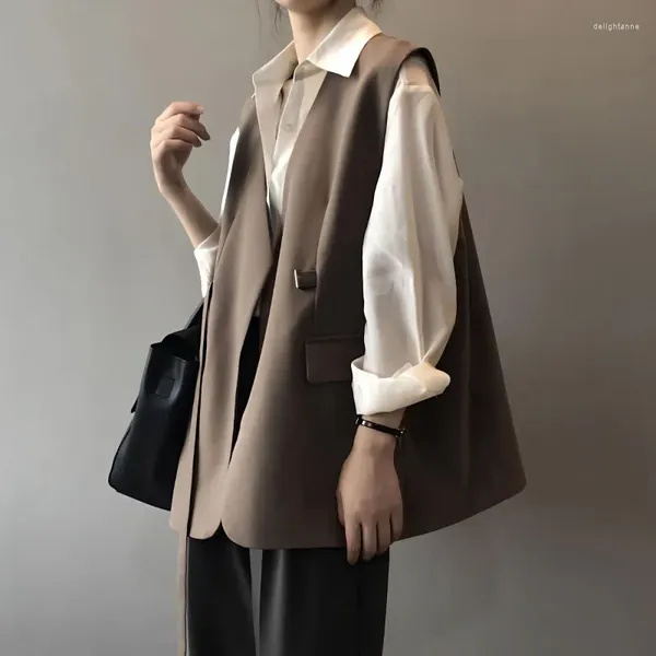 Frauen Westen 2024 Frühling Koreanische Alle passenden Elegante Büro Dünne Anzug Weste Mode Frauen Kurze Weibliche Tops Veste Femme q100