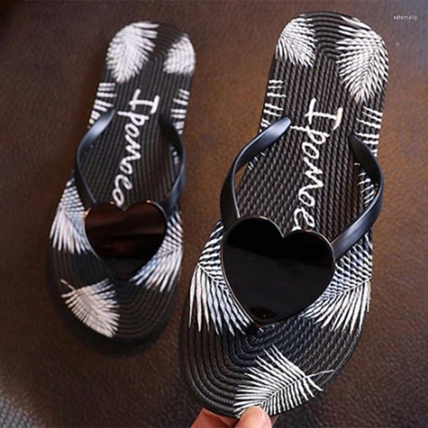 Chinelos femininos praia flip-flops amor coração-forma sandálias femininas antiderrapante feminino sapatos de verão senhoras férias ao ar livre slides
