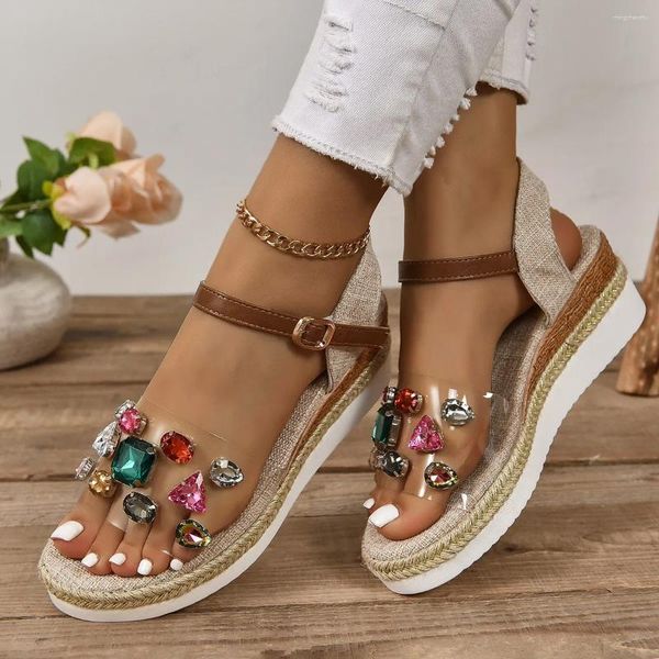 Jurk Schoenen Luxe Strass Sandalen Vrouwen Wiggen Zomer Sexy Transparant PVC Open Teen Platform Dame Casual Comfortabel