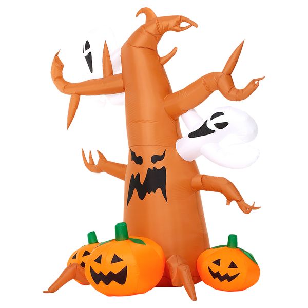 vendita all'ingrosso Cortile esterno 3 mH gigante decorazione per le vacanze di Halloween Albero morto gonfiabile con fantasma bianco e zucca-001