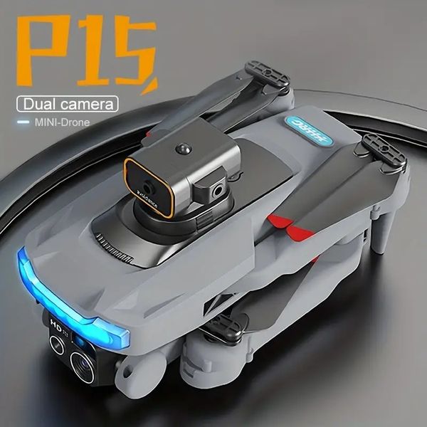 P15 Graue Mini-Drohne, HD-Dual-ESC-Kamera mit 1/2/3 Batterie, Hindernisvermeidung, optische Flusspositionierung, Headless-Modus, 360°-Rollbahn, Flug, WLAN, FPV, Weihnachtsgeschenk