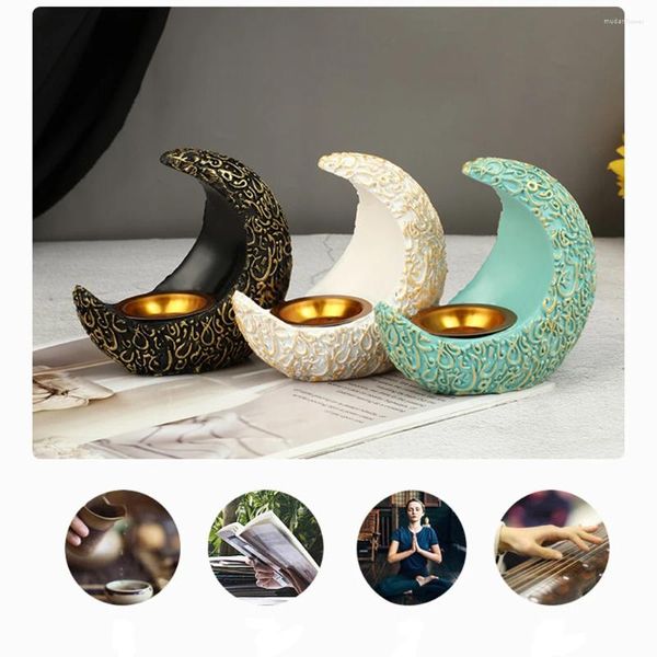 Portacandele Bruciatori di incenso a forma di luna Ramadan Mezzaluna Decorazione domestica Elegante supporto da tavolo 3D