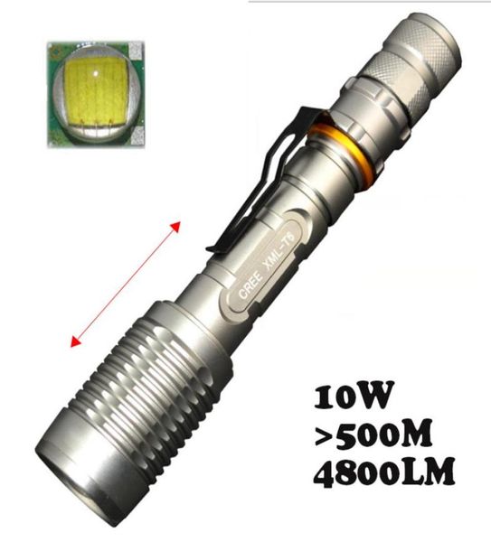 Lanterna tática de alta potência, tocha led 10w, equipamento de caça para ciclismo, iluminação com zoom, 500m, 4800 lúmens3553608