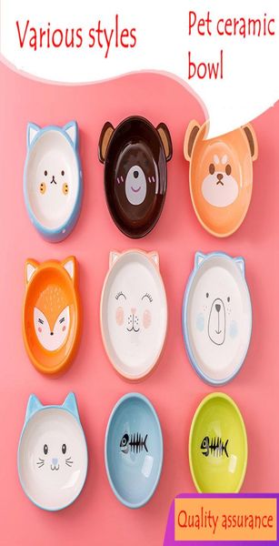 Reliefs Whisker Fatigue Wide Dog Bowls Cat Dish Non Skid for Cats Fox Bear Ceramic Decal Hand Painted Pets Food Bowl2230622