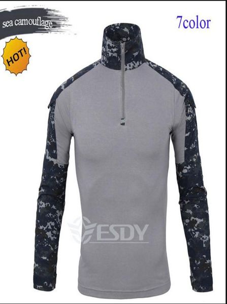 Intero Outdoor Camouflage Manica Lunga Rana Suit Uomo Sport Top Tattico Strumento Cargo t Shirt Esercito Militare Combattimento Tee 7 Color9233870