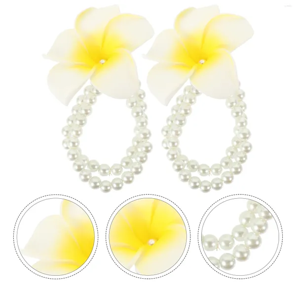 Charme Pulseiras 2 Pcs Mulheres Havaianas Pulseira Artificial Plumeria Flor Falsa Corrente De Pérola