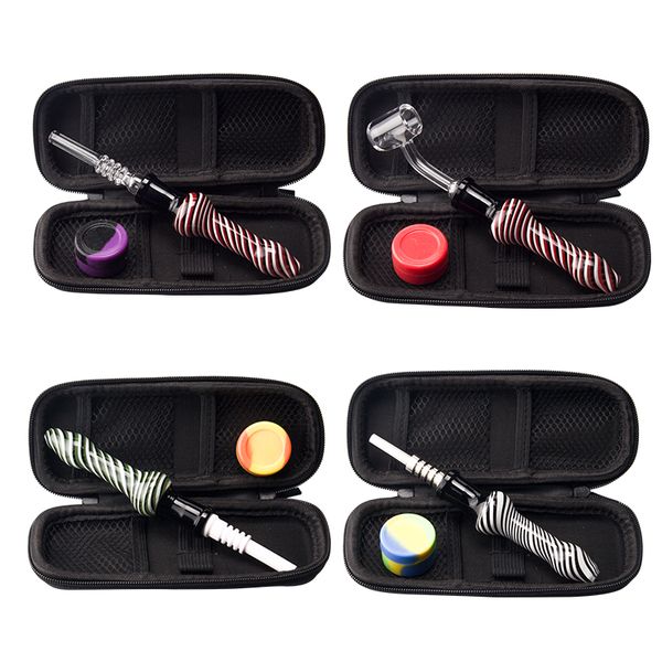 Glassvape666 NC089 Dab Rig Smoking Pipe Bag Set 14mm Titanium Ceramic Quartz Nail Dabber Tool Jar de silicone cerca de 4,3 polegadas enorme fluxo de ar peruca Wag tubos de vidro