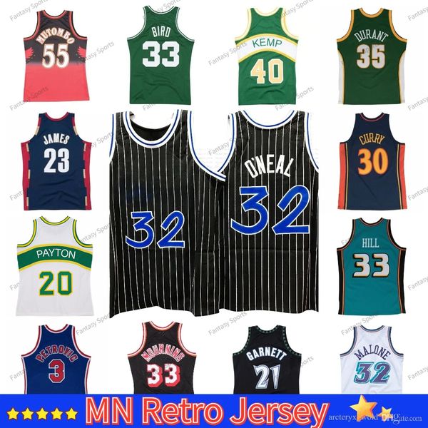 MN Throwback Basketball Jersey Mutombo HILL Shaq Oneal Durant Carter Kemp Petrovic Johnson JAMES Ewing CURRY ERVING 33 Larry Bird Green Herren Retro-Shirt Fan-Geschenk