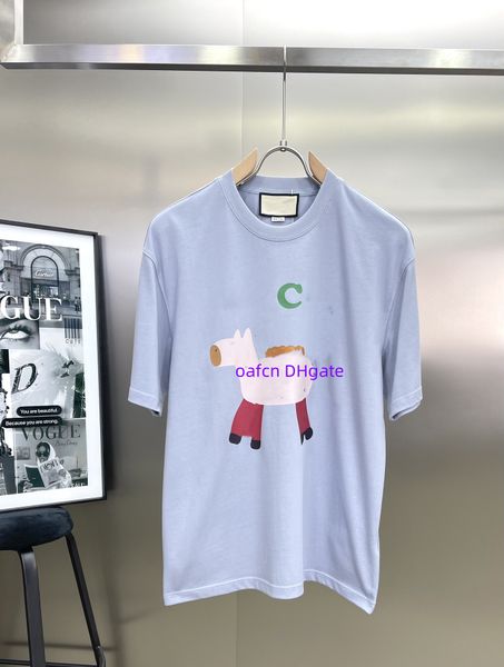 24SS İtalyan marka erkekler tişört saf pamuk g-lokantalı midilli karikatür yuvarlak boyun tişört desen baskılı siyah ve beyaz yuvarlak boyun klasik UCC tasarımcısı T-shirt 402