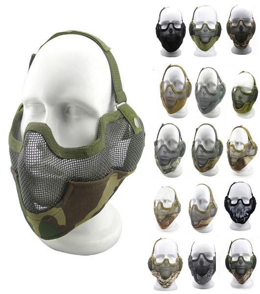 Taktik Airsoft Maske Kulak koruma açık hava atış koruma dişlisi v2 metal çelik tel örgü yarım yüz No030047357145