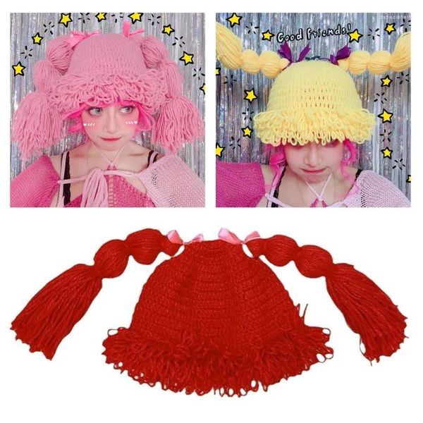 Chapéus de bola moda trança gorro para mulheres confortável malha y2k pulôver inverno outono balde japonês cocar