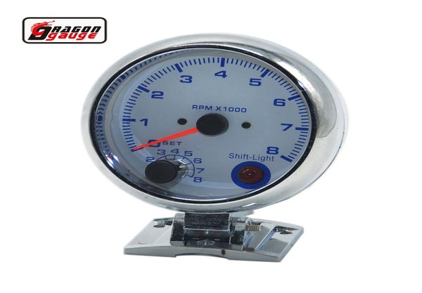 Dragon-Messgerät, 375 Zoll, 95 mm, Chromgehäuse, weiße Hintergrundbeleuchtung, blaues digitales Auto-Tachometer-Messgerät, U/min, Mete Racing Refit8758338