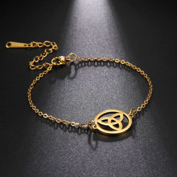 14 Karat Gelbgold Celtics Irish Knot Armbänder Amulett Triquetra Charm Armbänder Schmuck Geschenk für Frauen Freunde