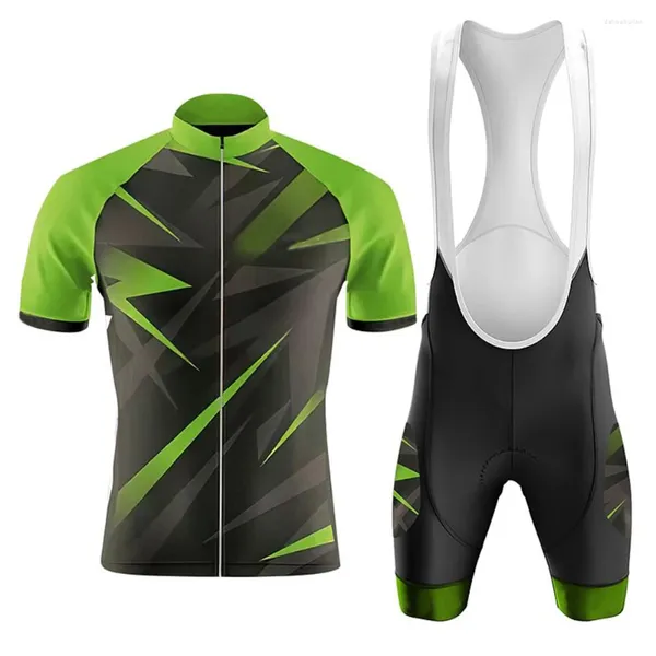 Set da corsa da uomo Maglia da ciclismo verde Set Pantaloncini con bretelle Completo Abbigliamento da bicicletta MTB Downhill Road Bike Kit Abbigliamento