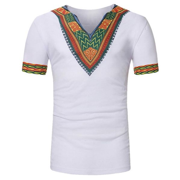 Modello di stampa da uomo maglietta estiva stile africano vintage teetops scollo a V manica corta magliette homme casual tee6800823