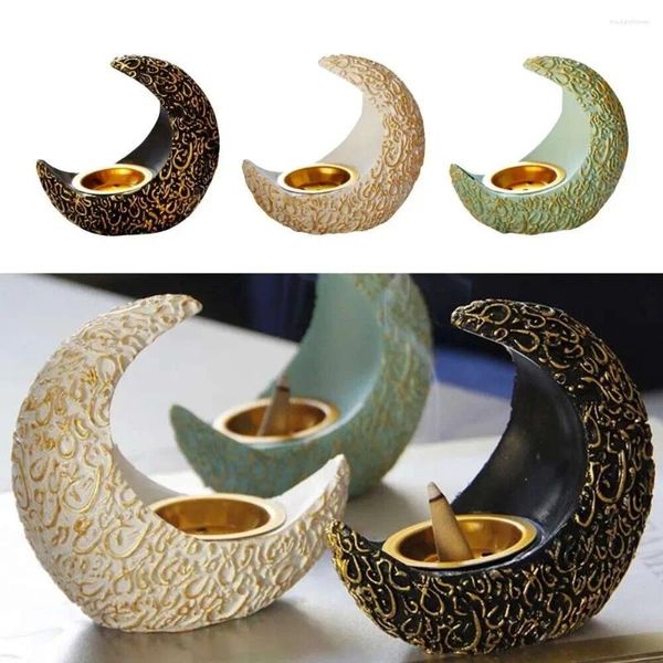 Portacandele Bruciatore di incenso in resina Ramadan Moon Crescent da 10 cm Candeliere decorativo antico per supporto domestico