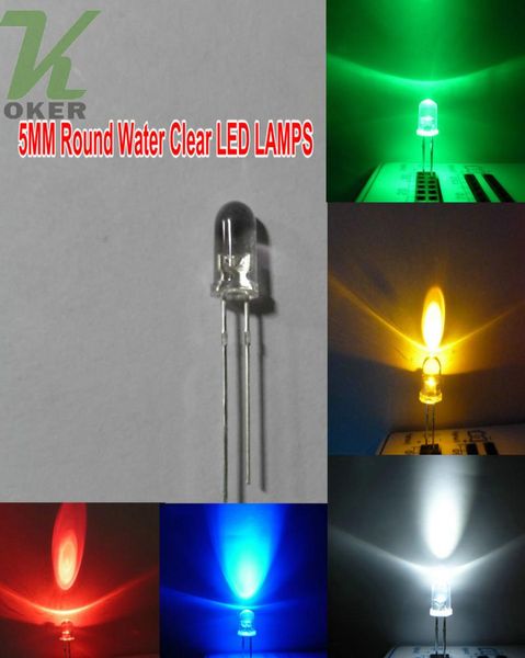 1000 Stück 5 mm runde, wasserklare LED-Leuchtdiode, weiß, rot, blau, grün, gelb, rosa, lila, orange, neblig, ultrahelle Perle 3137891