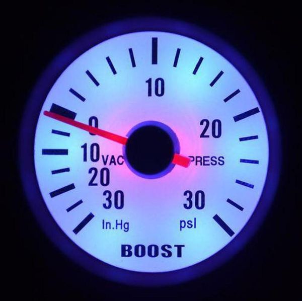 2quot 52MM AUTO METER VISORE BIANCO LED BLU CERCHIO ARGENTO SCALA DA 90 GRADI BOOST PSI GAUGE AUTO GAUGE3509557