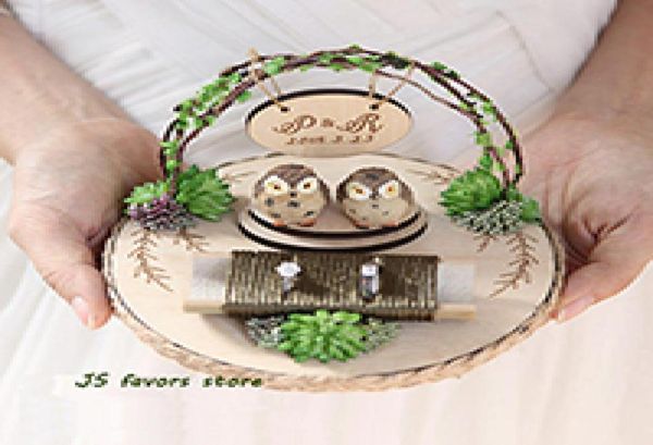 Personalizzato Felicità Gufo anello cuscino foresta naturale portatore porta cuscini fidanzamento proposta di matrimonio decorazione del giorno delle nozze 5915800