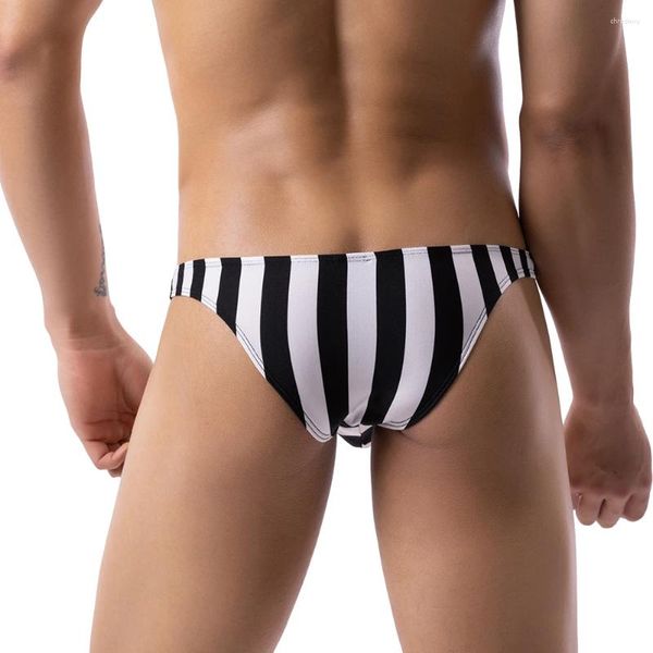 Mutande Uomo Costumi da bagno Bikini Elastico Rigonfiamento Pouch Stripe Mutandine stampate Vita bassa G-String Slip Perizoma Intimo Gay Sospensorio Uomo