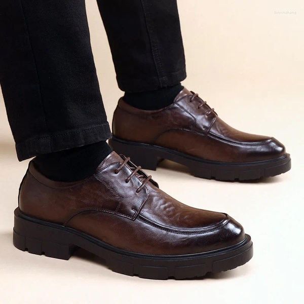 Sapatos de vestido homens couro para negócios deslizamento em altura interna invisível aumentando homens 8/10 cm casamento