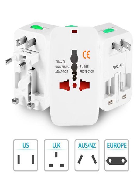 Adaptador de tomada internacional universal tudo em um, 2 portas USB, adaptador de carregador de energia CA para viagens mundiais com conversor AU, EUA, Reino Unido e UE Plugs3435520