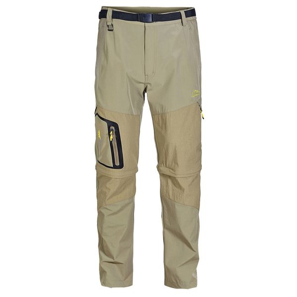 Calças masculinas grandes, elásticas, respiráveis, de secagem rápida, de duas peças, com vários bolsos e calças removíveis removíveis