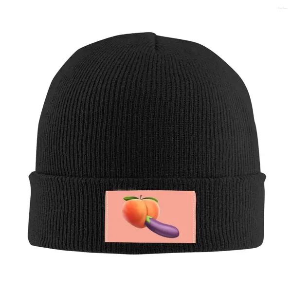 Berets Lustige Essen Porno Pfirsich Aubergine Design Motorhaube Hut Stricken Männer Frauen Hip Hop Unisex Winter Warme Mützen Kappe