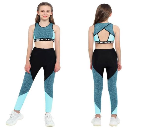 Stage Wear Crianças Meninas Ginástica Amp Dancewear Sports Outfit Ballet Classe Dança Tanques Crop Top Com Leggings Calças Para Treino D7150083