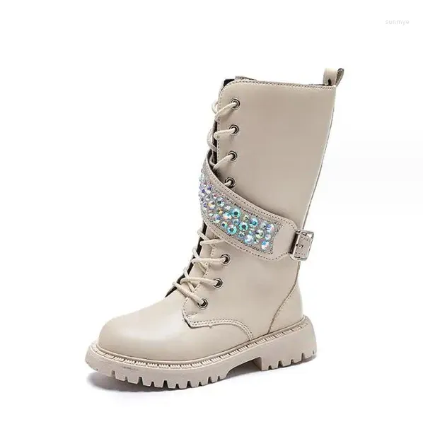 Stiefel 2024 Trend Mode Winter Lange Für Mädchen Koreanische Stil Plaid Leder Schnee Dicke Warme Plüsch Casual Schuhe Kinder
