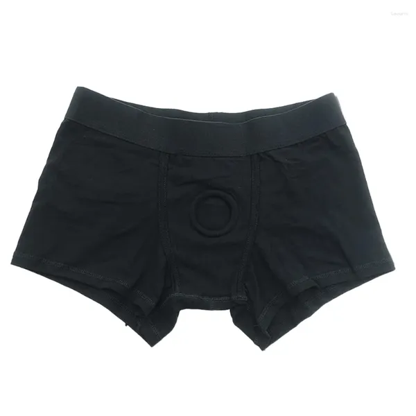 Mutande da uomo con foro anteriore aperto intimo con cazzo esposto Lingerie in cotone liscio a vita bassa slip con O ring boxer Peni